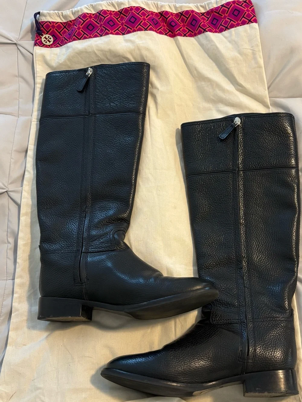 Tory Burch Women’s Black Leather Knee High Riding Boots Size 8M Pebbled Leather